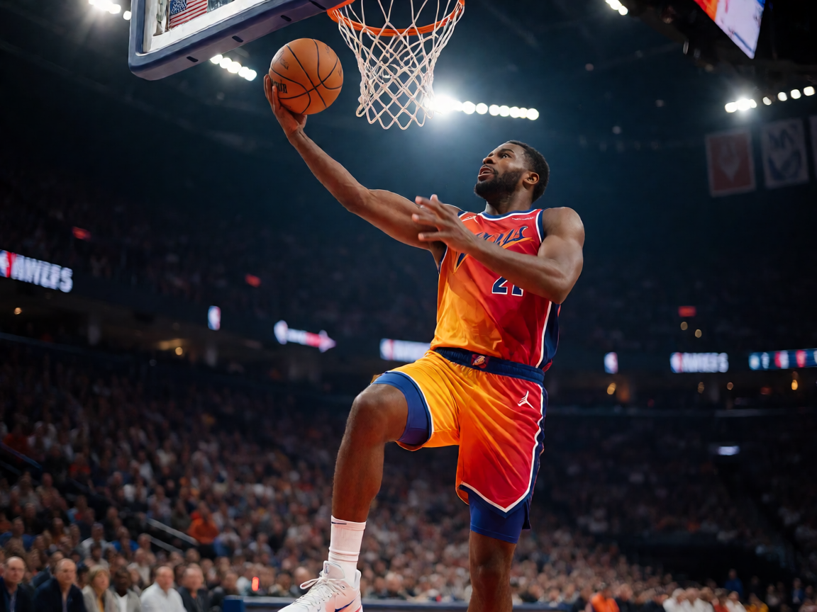 篮球比赛精彩瞬间 - NBA赛场上球员突破上篮
